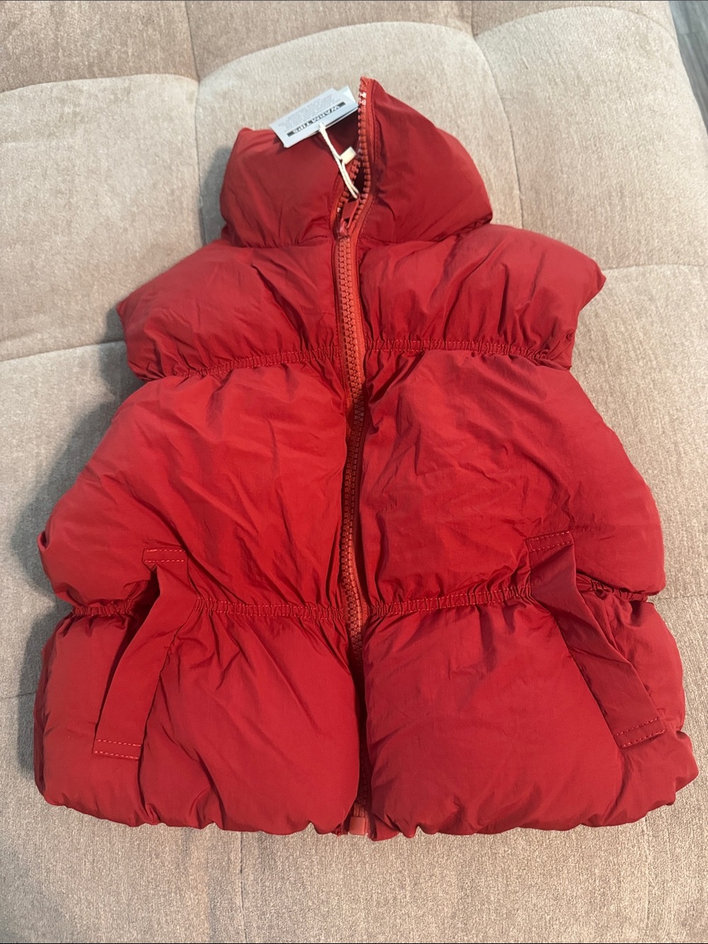 Children's Bright Red Puffer Vest with Hood